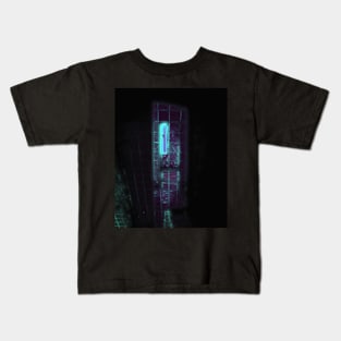 Digital collage and special processing. Bizarre. Room of suffering. Violet and blue. Neon. Kids T-Shirt